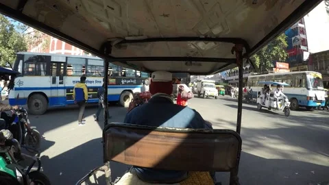 Timelapse inside view of Indian auto-rickshaw, TukTuk taxi running passenger Stock Footage 145679890