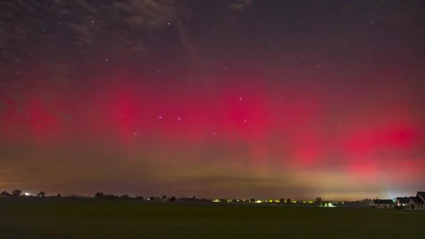 Timelapse of an intense aurora borealis during an extreme geomagnetic storm. Stock Footage 301429119