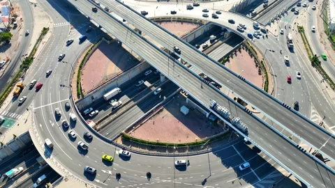 Timelapse of interchange roundabout with tunnel by drone aerial view. Stock Footage 259274972