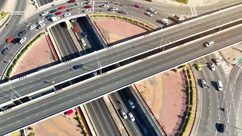 Timelapse of interchange roundabout with tunnel by drone aerial view. Stock Footage 259275112