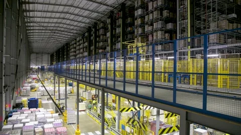 Timelapse of Interior of Big Modern Packaging Factory Stock Footage