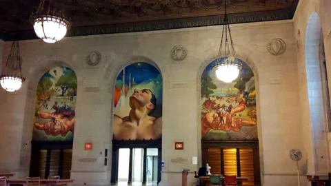 Timelapse - interior of Great Hall in Detroit's Public Library Main Branch Vídeo Stock 137876072