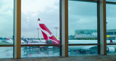 Timelapse interior view inside departure terminal hall with giant window wi.. Stock Footage 224703039