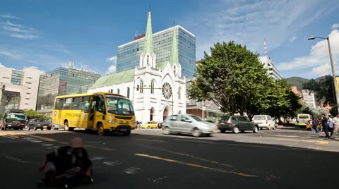 Timelapse of intersection in front La Porciuncula Catholic Church in Bogota Stock Footage 41893571