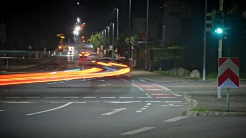 Timelapse of Intersection at Night (Long Exposure) [Shot in 8K] Stock Footage 249468141