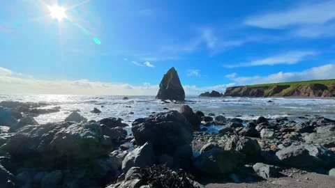 Timelapse Ireland dramatic sea stack at Ballydwane Bay Copper Coast Waterford Stock Footage 330921481