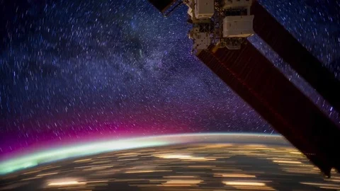 Timelapse ISS with Aurora Borealis. Stock Footage 72759720