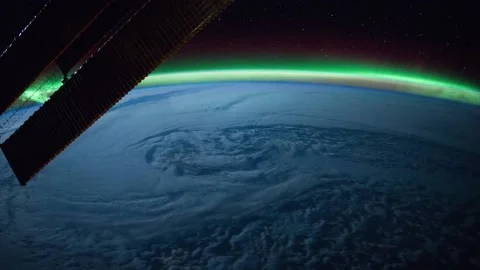 TimeLapse from ISS over  Atlantic Ocean Aurora Borealis 02 Feb 2012 Stock Footage 132269691