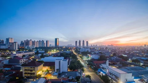Timelapse of Jakarta city panorama early in the morning. Indonesia. Stock Footage