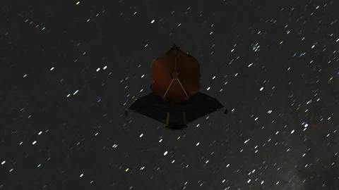 Timelapse James Webb Space Telescope JWST Moving Towards Camera with Fast Stock Footage 232556624