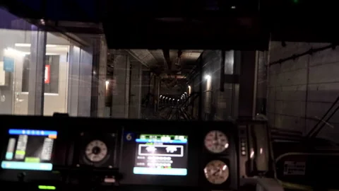 Timelapse of Japanese Train Driver Cab traveling through subway tunnel Stock Footage 196009111