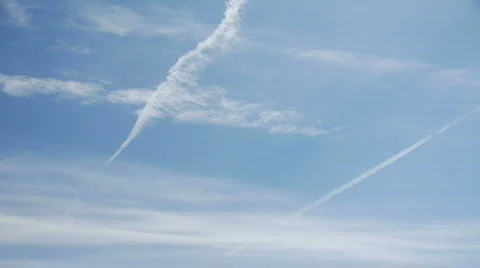 Timelapse of Jets with Con Trails Flying Overhead Stock Footage 591208