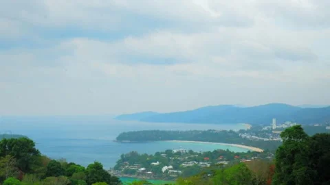 Timelapse Karon View Point, fast clouds, turquoise water, Karon and Kata beaches Stock Footage 246060361