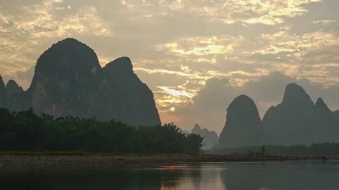 Timelapse karst formations and Li River in China Stock Footage 81808116