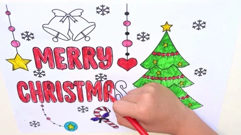 TIMELAPSE OF A KID COLORING CHRISTMAS TREE DURING COVID-19 PANDEMIC Stock Footage 146226533