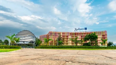 Timelapse of Kigali Convention Centre and Radison Blu hotel Stock Footage 229429872