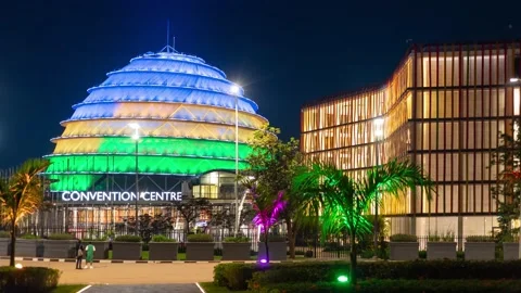 Timelapse of Kigali Convention Centre at night Stock Footage 230176485