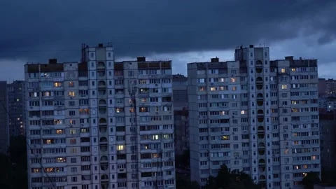 Timelapse of Kyiv city. Movement of clouds in the sky. Troyeshchyna district. Stock Footage 230995569