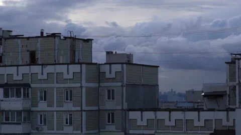 Timelapse of Kyiv city. Movement of clouds in the sky. Troyeshchyna district. Stock Footage 230995743