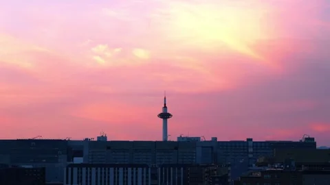 Timelapse of Kyoto Tower lightup in sunset Stock Footage 245360836