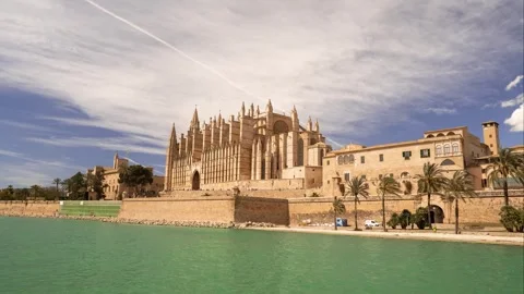 Timelapse of La Seu, a Gothic medieval cathedral of Palma de Mallorca Stock Footage 241764658