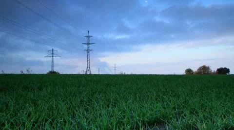 Timelapse landscape with electricity power lines. shot motorized slider Stock Footage 8953355