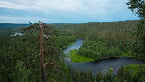 Timelapse landscape over a river view in Lapland 4K Stock Footage 112952473