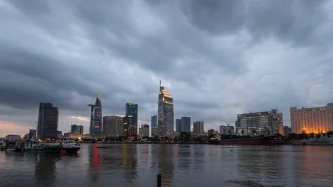 Timelapse landscape skyline sunset of Ho Chi Minh city or Sai Gon Stock Footage 94786587