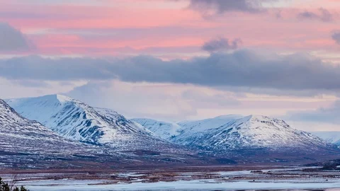 Timelapse landscape of snow mountain during sunset time at akureyri iceland. Stock Footage 88389161