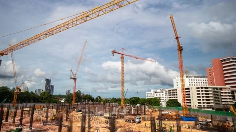 Timelapse Large construction sites are crowded with cranes Stock-Footage 147131031