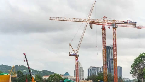 Timelapse Large construction sites are crowded with cranes Stock Footage 147131075