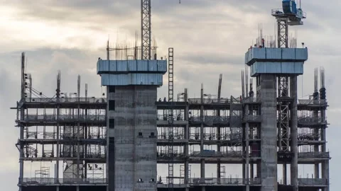 Timelapse Large construction sites are crowded with cranes Stock-Footage 147131174