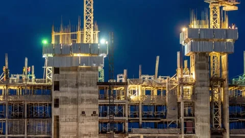 Timelapse Large construction sites are crowded with cranes Stock-Footage 147131240