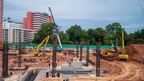 Timelapse Large construction sites are crowded with cranes Stock Footage 147131459