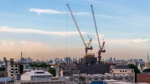 Timelapse Large construction sites are crowded with cranes Stock Footage 147132046