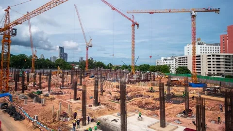Timelapse Large construction sites are crowded with cranes Stock Footage 148152174