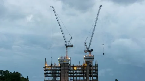 Timelapse Large construction sites are crowded with cranes Stock Footage 148152344