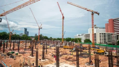 Timelapse Large construction sites are crowded with cranes Stock Footage 148152650