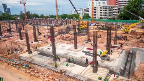 Timelapse Large construction sites are crowded with cranes Stock Footage 148152763