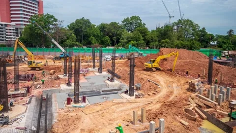 Timelapse Large construction sites are crowded with cranes Stock Footage 148153171