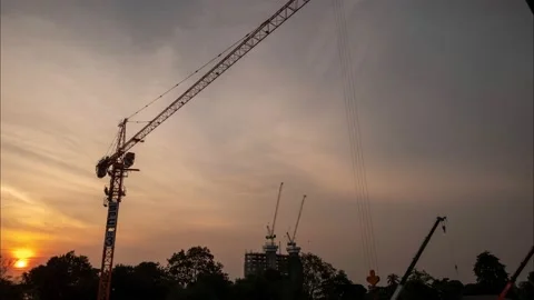 Timelapse Large construction sites are crowded with cranes Stock Footage 150380033