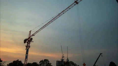 Timelapse Large construction sites are crowded with cranes Video stock 150380069