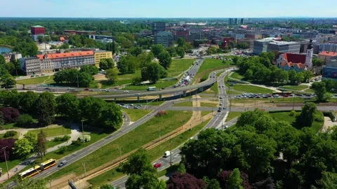 Timelapse Large Intersection Wroclaw Social Square Aerial View Poland Stock Footage 232637593