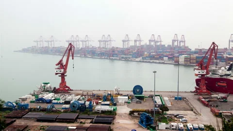 Timelapse large port of Shenzhen with container terminal Stock Footage 118755510