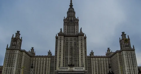 Timelapse to a large public and public, scientific tall building Stock-Footage 129535837
