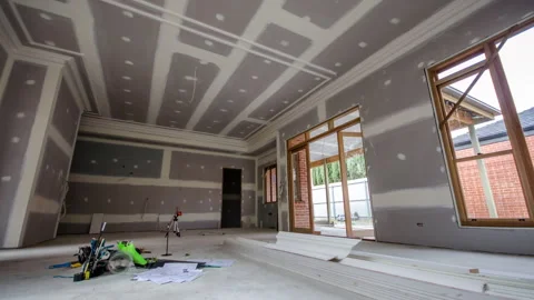 Timelapse of large room undergoing renovation Video stock 242051992