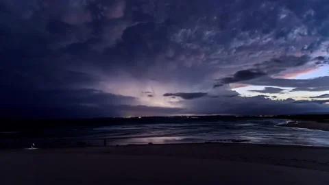 Timelapse of late evening lightning storm looking south to Ulladulla Stock Footage 150668276