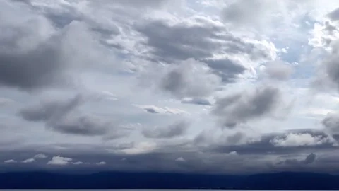 Timelapse layered gray clouds in sky after rain float in opposite directions. Stock Footage 304301887