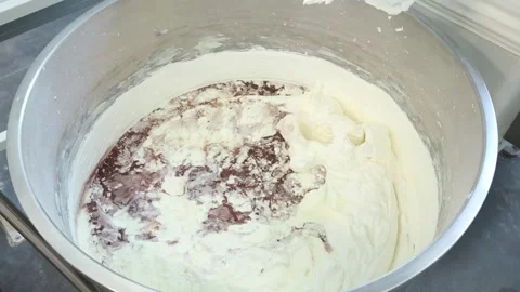 Timelapse laying of ingradinates in a cookie mixer timelapse Stock Footage 296320839