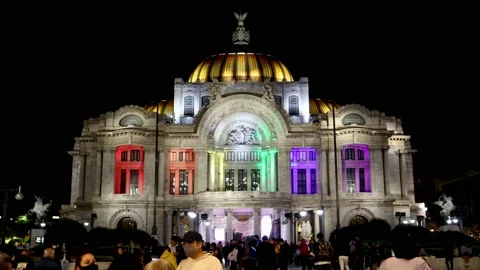 Timelapse of the lgbt pride march during the night, palace of fine arts Stock Footage 164931272